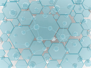 hexagon glass and silver molecule science technology space blank