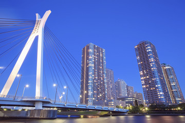 Obraz premium Tokyo city view with highrise building and sumida river in evening