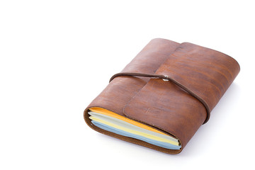hand made leather notebook isolated on white background