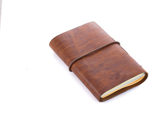 hand made leather notebook isolated on white background