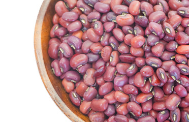 Adzuki bean or red bean in wood bowl on white background