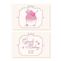Hand drawn cherry cupcake business cards template for pastry