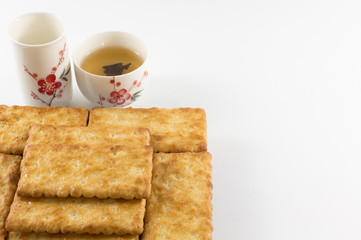 Fototapeta na wymiar Salty Crackers with Tea