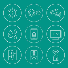 Smart House line icons in circles, vector, eps10