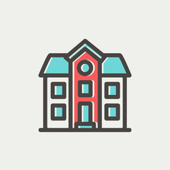 Two storey house building thin line icon