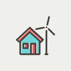 House and windmill thin line icon