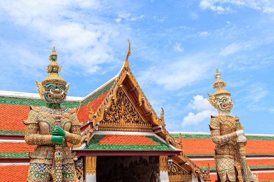 Demon  Guardian Statue against Blue sky Background, Bangkok, Tha