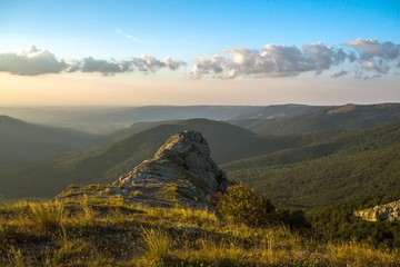 Summer, morning, mountain.