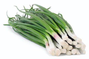 Bunch of chives on white background