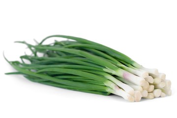 Bunch of chives on white background