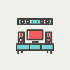 TV flat screen and home theater thin line icon