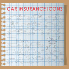 car insurance icons on graph book