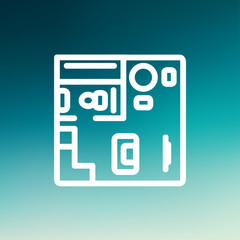 House interior with furnitures thin line icon