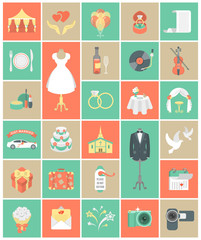 Flat square wedding icons