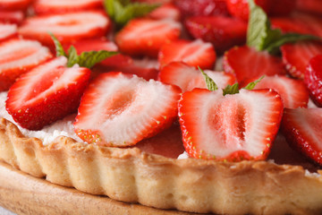 strawberry tart with cream cheese macro. Horizontal background
