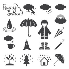 Rainy Season Mono Icons Set