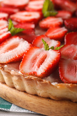 strawberry tart with cream cheese macro. vertical background
