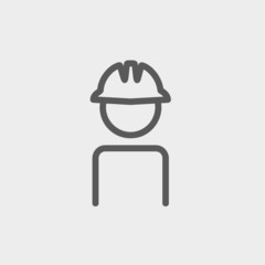 Worker wearing hard hat thin line icon