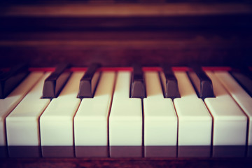 Vintage piano keyboard closeup
