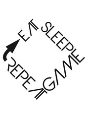 eat sleep game repeat text logo