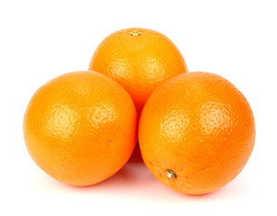Three ripe oranges on a white background