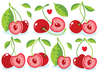 Cute heart-shaped cherries vector illustration