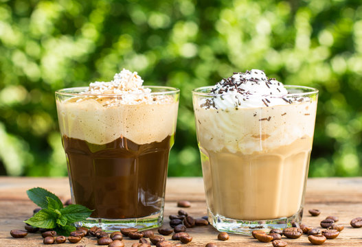 Ice coffee with milk and whipped cream 