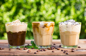Ice coffee with milk and whipped cream 