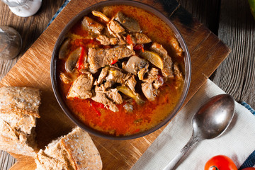 Goulash soup with paprika.