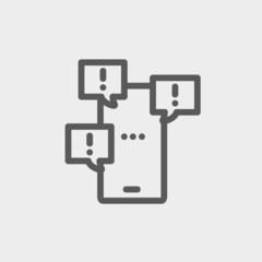 Touchscreen phone with error messages bubbles thin line icon