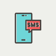 Mobile phone with SMS can receive and send messages thin line