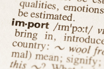 Obraz premium Dictionary definition of word import