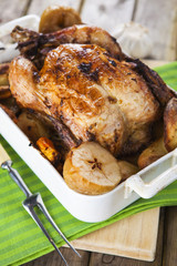 Roasted Chicken with apples and potatoes