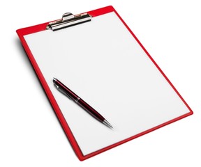 Clipboard, Pen, Paper.