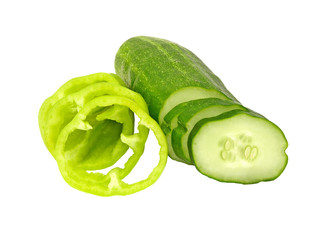 Sliced cucumber and green peppe.Isolated.