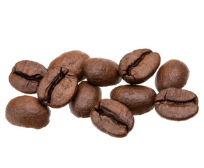 roasted coffee beans isolated in white background cutout