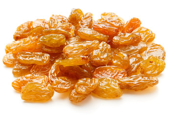 Yellow sultanas raisins isolated on white background cutout