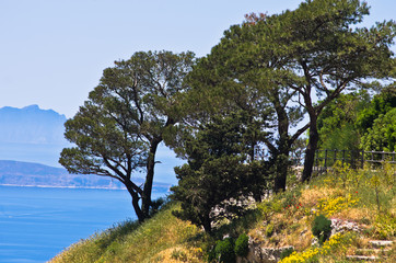 Viewpoint at Egadi islands from top of a cliff at Erice, Sicily