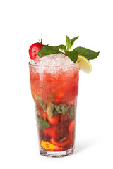 Glasses of fruit drinks with ice cubes
