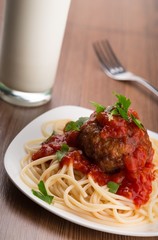 Spaghetti, Meatball, Food.