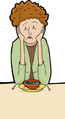 Lonely Adult Female Having Lunch