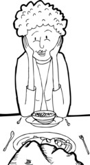 Outline of Smiling Woman at Dinner with Rock