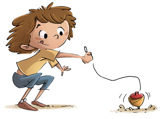 niño jugando a la peonza