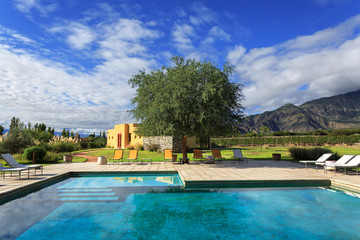 Swimming pool in the vineyard and in Cafayate, northern Argentin