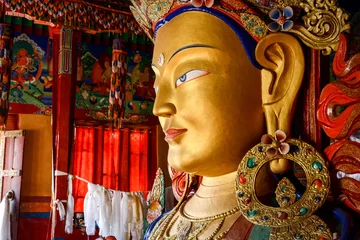 Room darkening curtains Buddha Sculpture of Maitreya buddha at Thiksey Monastery