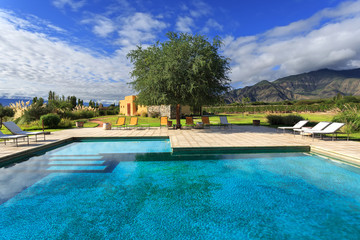 Swimming pool in the vineyard and in Cafayate, northern Argentin