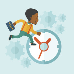 Worker with briefcase is running out of time.