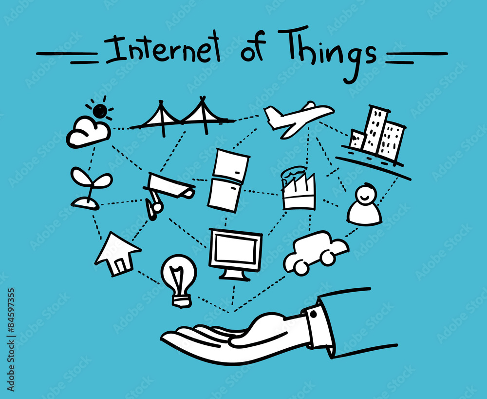 Poster vector : open hand with things connect each other and internet o