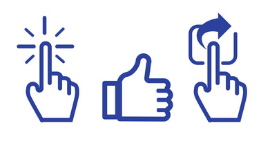 Click Like Share icon in blue color ,hand cursor and like thumb