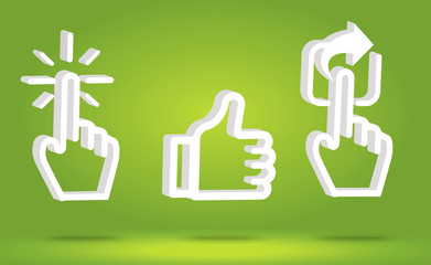 Click Like Share icon in blue color ,hand cursor and like thumb